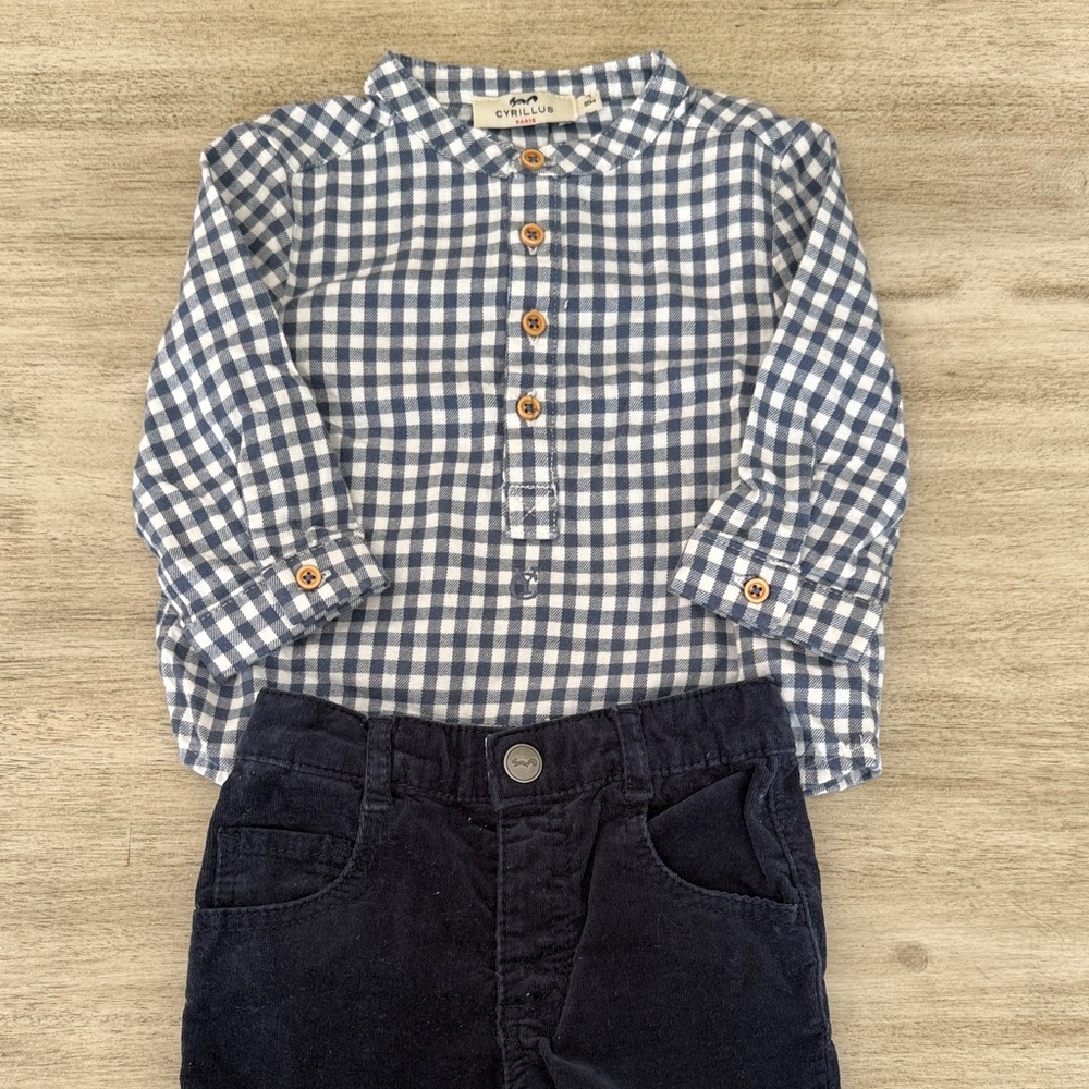 Cyrillus Blue and White Gingham Button-Down Shirt for Kids